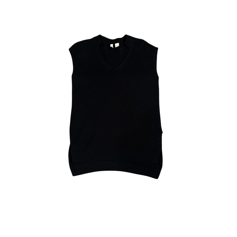 Anthropologie Black Ribbed V-Neck Sweater Vest